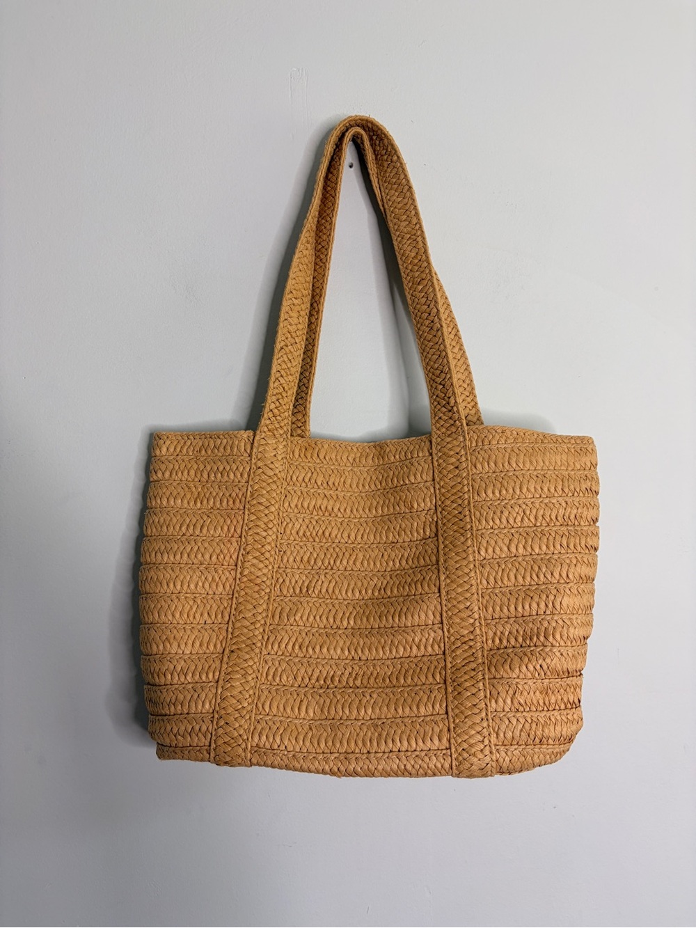 Draper James Woven Straw Tote Purse Bag - Tan Navy